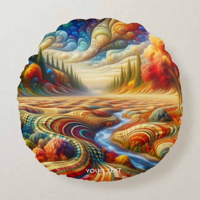 Almofada Redonda Paisagem Surreal Fantasy Cute Checked (Frente)