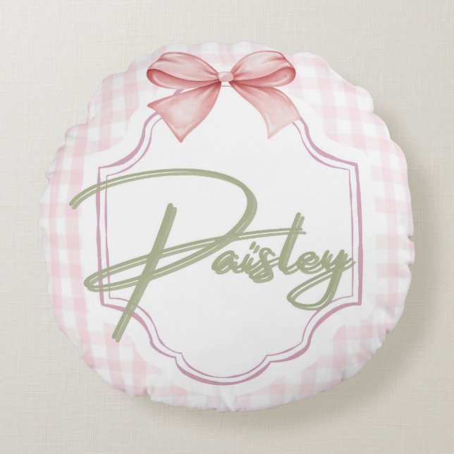 Almofada Redonda Paisley Baby Nursery Gingham Personalizado (Frente)