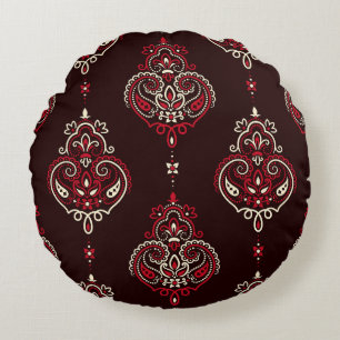 Almofada Redonda Paisley Bandana: Boho Vintage Impressão.