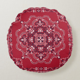 Almofada Redonda Paisley, crânios, bandana, design quadrado.