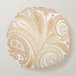 Almofada Redonda Paisley Dourado Flourish