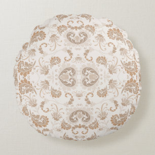 Almofada Redonda Paisley em Beige Aestésico Moderno Tan Brown