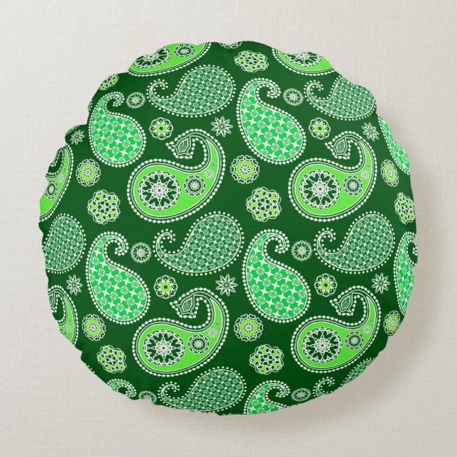 Almofada Redonda Paisley, Emerald e Jade Green (Frente)