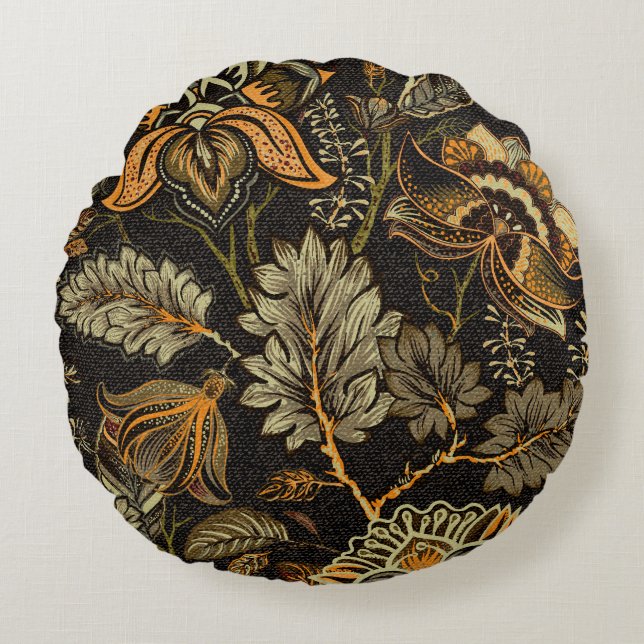 Almofada Redonda Paisley floral indiano, padrão étnico uniforme. (Frente)