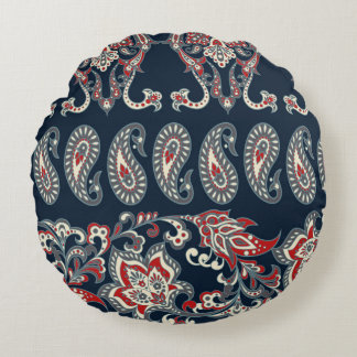 Almofada Redonda Paisley floral, padrão de vinheta damasco.