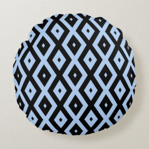 Almofada Redonda Pale blue and black diamond pattern