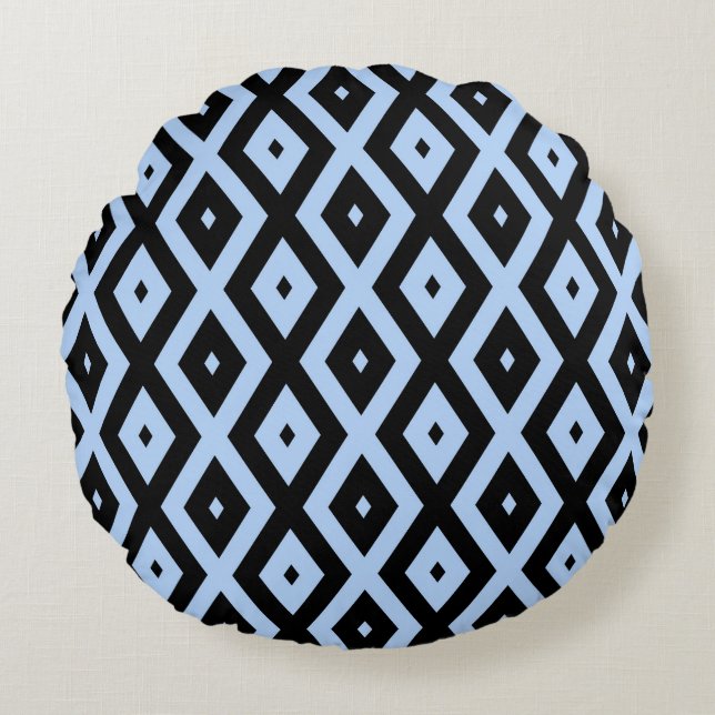 Almofada Redonda Pale blue and black diamond pattern (Frente)