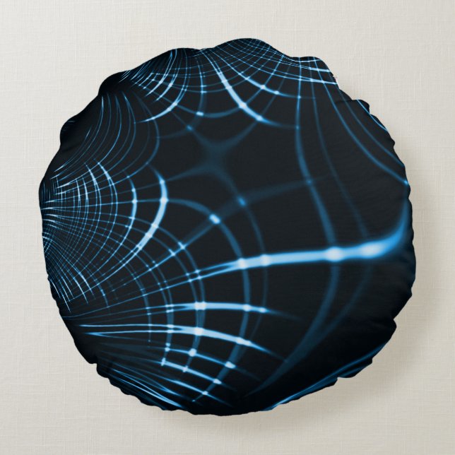 Almofada Redonda Palhetas vivas curvas ou espinhos de tons azuis (Verso)