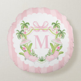 Almofada Redonda Palm Beach Pink Loungers Monogram Crest