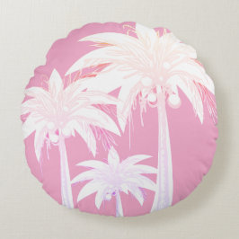 Almofada Redonda Palm Tree Pink White Tropical Summer House