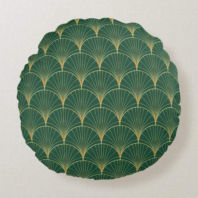 Almofada Redonda Palm verde Folha Art Deco (Frente)