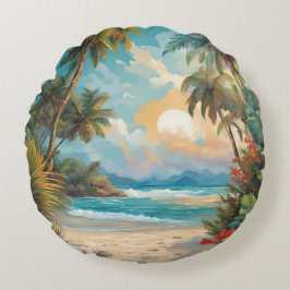 Almofada Redonda Palmas de praia tropical Sun Flores Hawaii