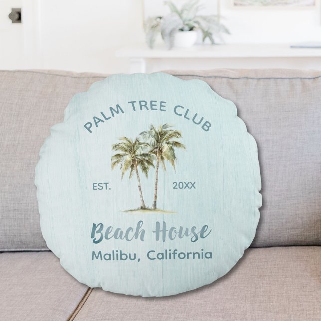 Almofada Redonda Palmeiras de madeira azul clara Árvores modernas d (In situ)