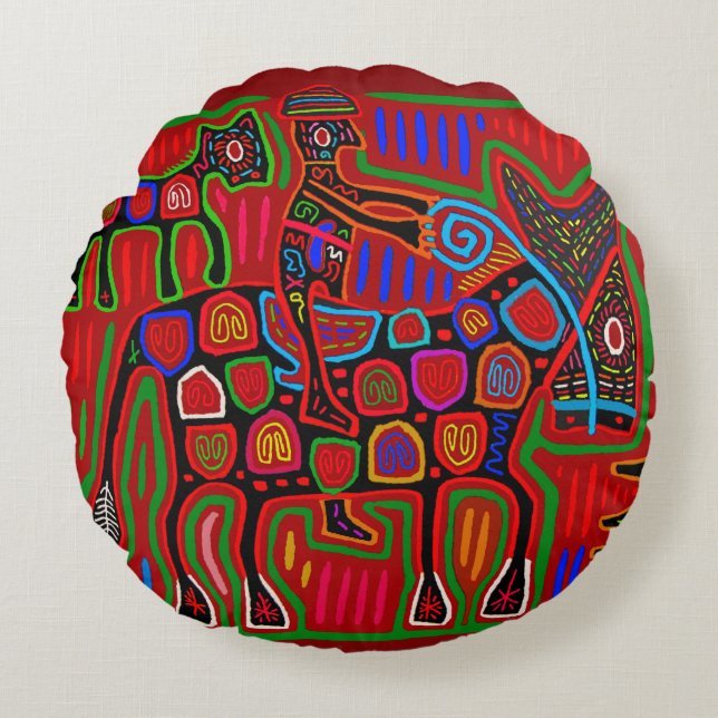 Almofada Redonda Panamá Mola - Salve um Cavalo Passeando um Cowboy (Frente)