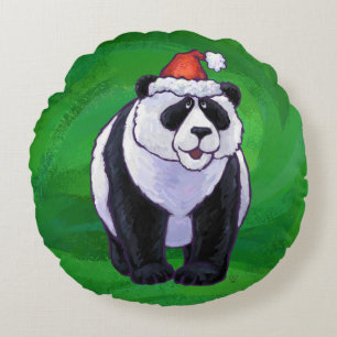 Almofada Redonda Panda Bear em Santa Chapéu em Verde
