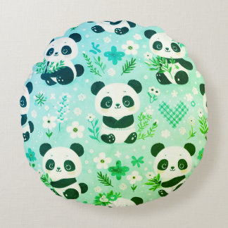 Almofada Redonda Panda Bear Pattern Green Impressão