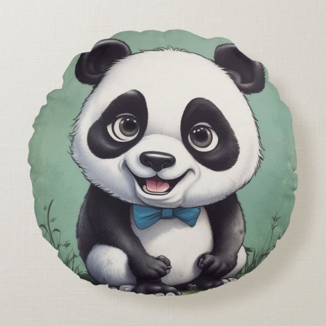 Almofada Redonda Panda Cartoon Drawing Art (Frente)