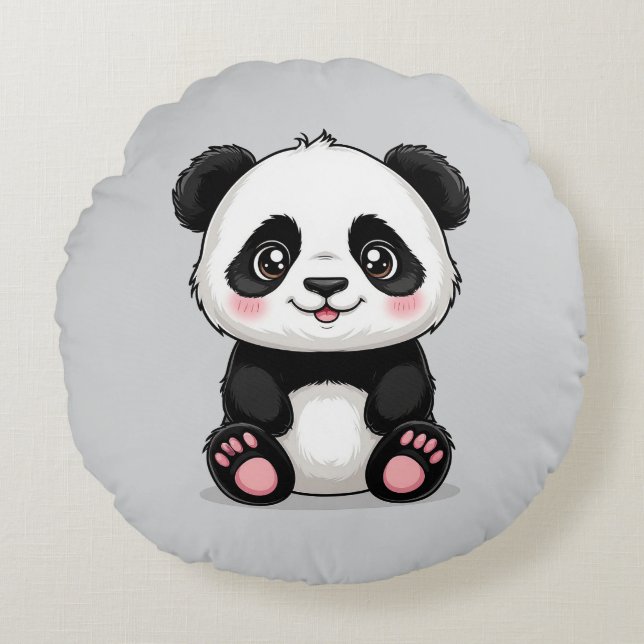 Almofada Redonda Panda de Desenho Adorável (Frente)