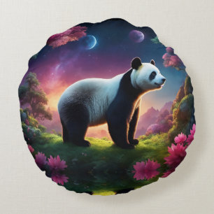 Almofada Redonda Panda em um Jardim Fantástico