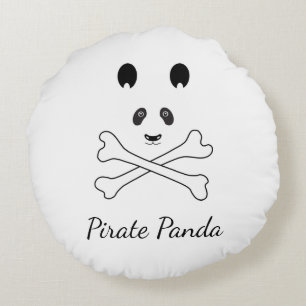 Almofada Redonda Panda Pirata Branca e Preta Personalizada
