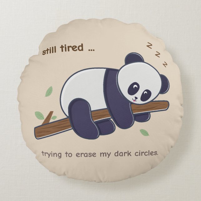 Almofada Redonda Panda preguiçosa - Círculos Cansados e Escuros (Frente)