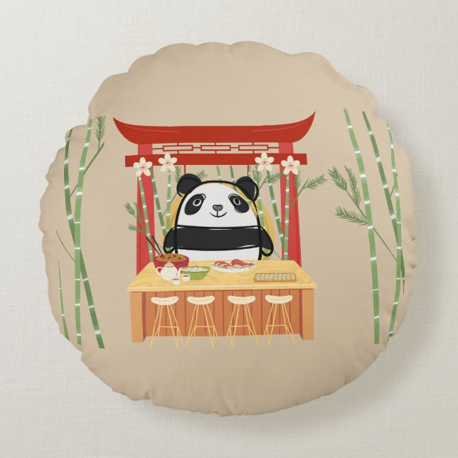 Almofada Redonda panda, sushi (Frente)
