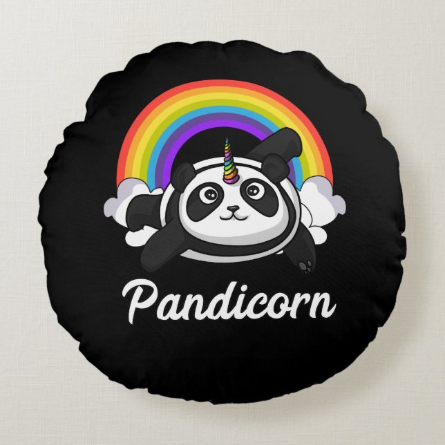 Almofada Redonda Pandicorn Panda Bear Unicorn Magical Rainbow (Frente)