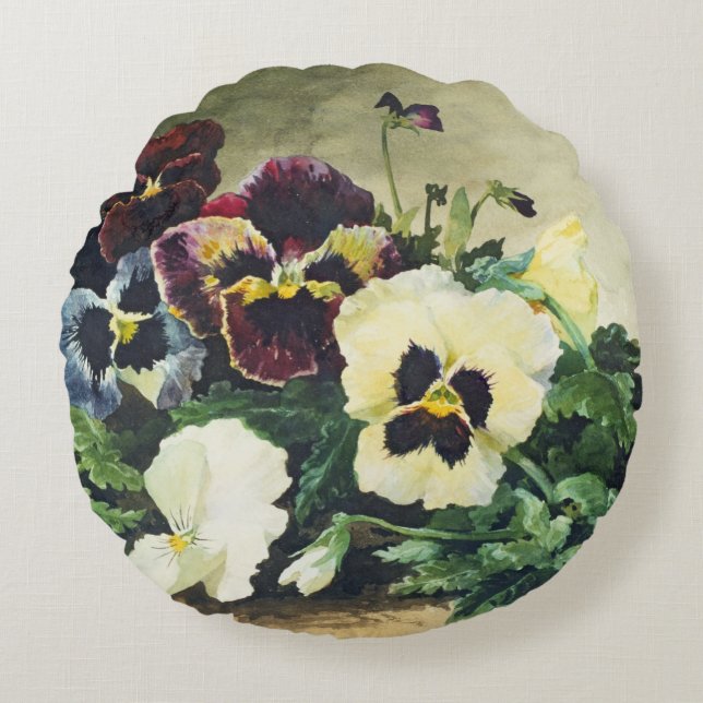 Almofada Redonda Pansies do inverno, 1884 (Frente)