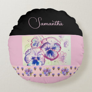 Almofada Redonda Panteras cor-de-rosa Pansias aquáticas Flor Flor