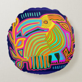 Almofada Redonda Papagaio de Arte Popular Tropical