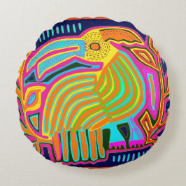 Almofada Redonda Papagaio de Arte Popular Tropical