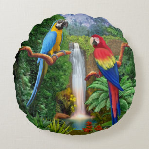 Almofada Redonda Papagaios tropicais do Macaw