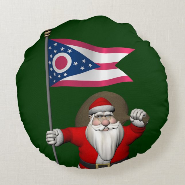 Almofada Redonda Papai Noel Com Alferes De Ohio (Verso)