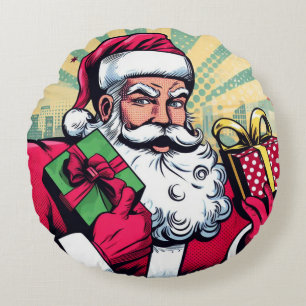 Almofada Redonda Papais noeis de banda desenhada/Natal
