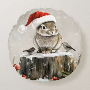 Almofada Redonda Papais noeis de inverno Bunny Wonderland