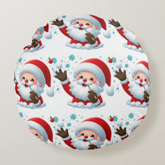 Almofada Redonda Papais noeis Festivos ao ar livre Travesseiro redo (Frente)