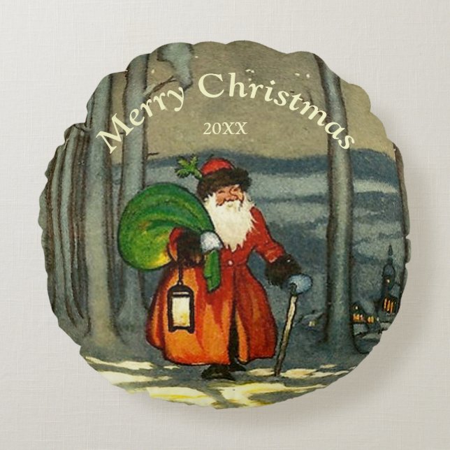 Almofada Redonda Papais noeis natais vintages (Frente)