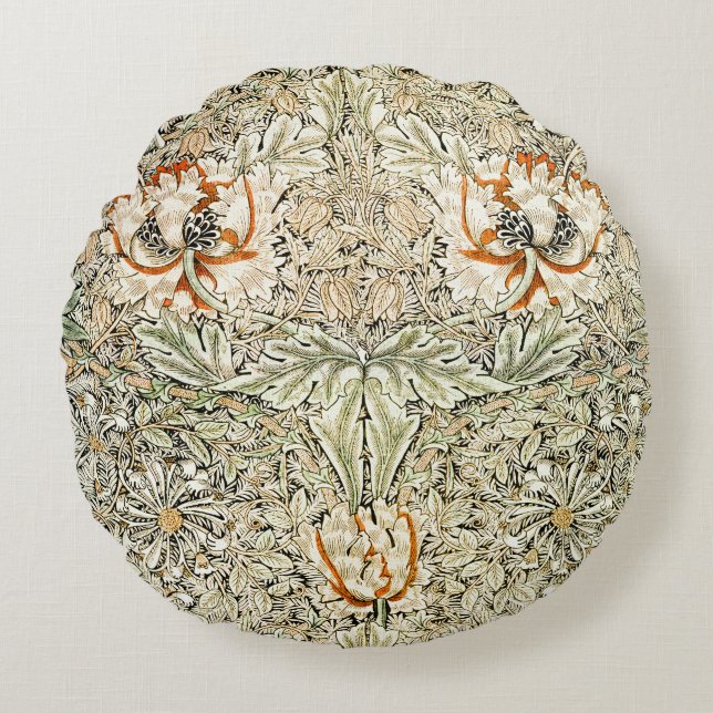 Almofada Redonda Papel de Parede Floral de William Morris Madressil (Frente)
