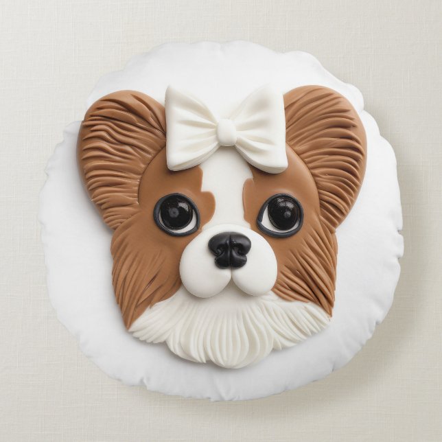 Almofada Redonda Papillon Dog 3D Inspirou (Frente)