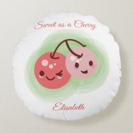 Almofada Redonda Par rosa-rosa personalizado de cerejas