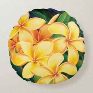 Almofada Redonda Paraíso Tropical Plumeria Havaiana
