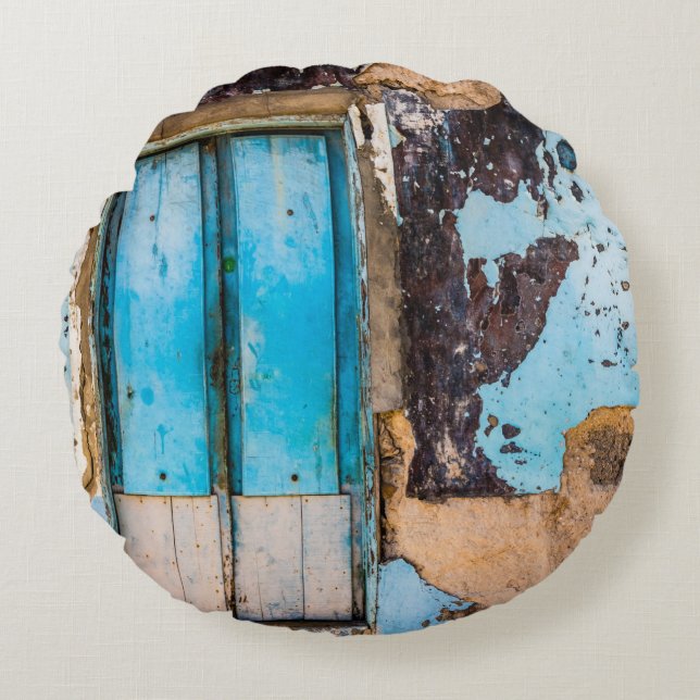 Almofada Redonda Parede e porta azuis (Frente)