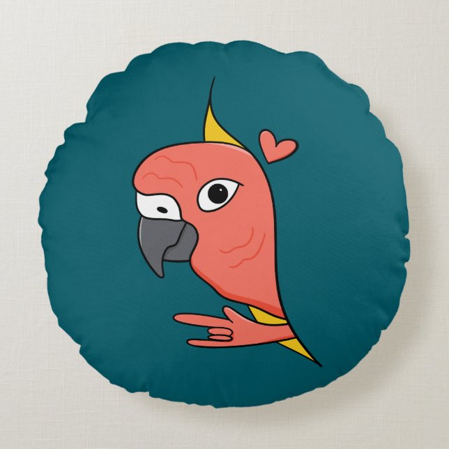 Almofada Redonda Parrot ASL I Love You - Deaf Culture Design (Frente)