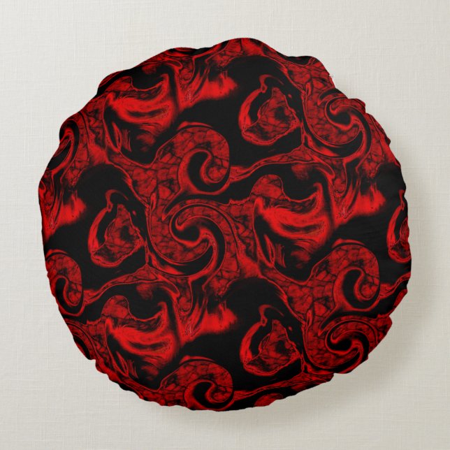 Almofada Redonda Partes da espiral vermelha muito manchadas sobre f (Verso)