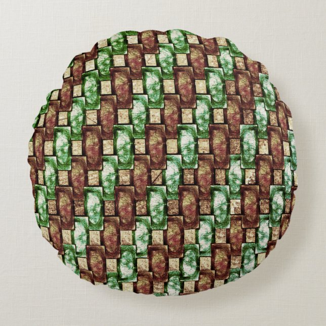 Almofada Redonda Partes retangulares verdes, esmeriladas e esmerila (Frente)