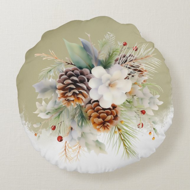 Almofada Redonda Partido Elegante do Chá de fraldas Evergreen Winte (Verso)