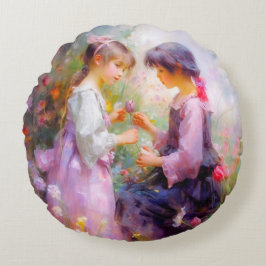 Almofada Redonda Partilhar Rosas e Amizade