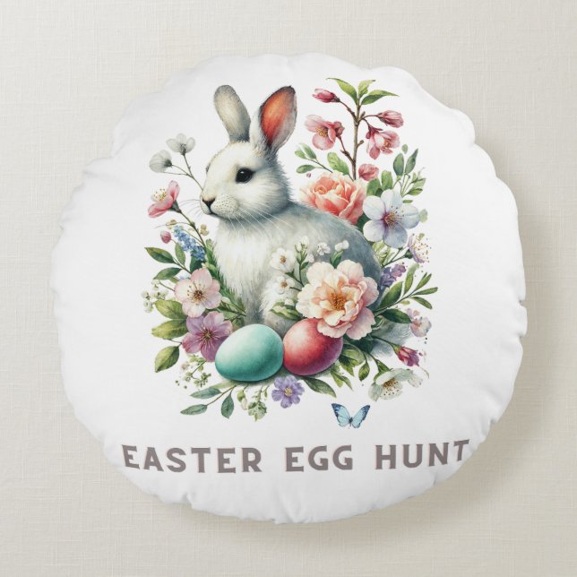 Almofada Redonda Páscoa Coelhinho de Água e Flores (Frente)