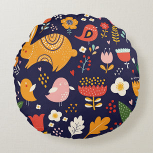 Almofada Redonda Páscoa de primavera: flores, coleção de coelhos