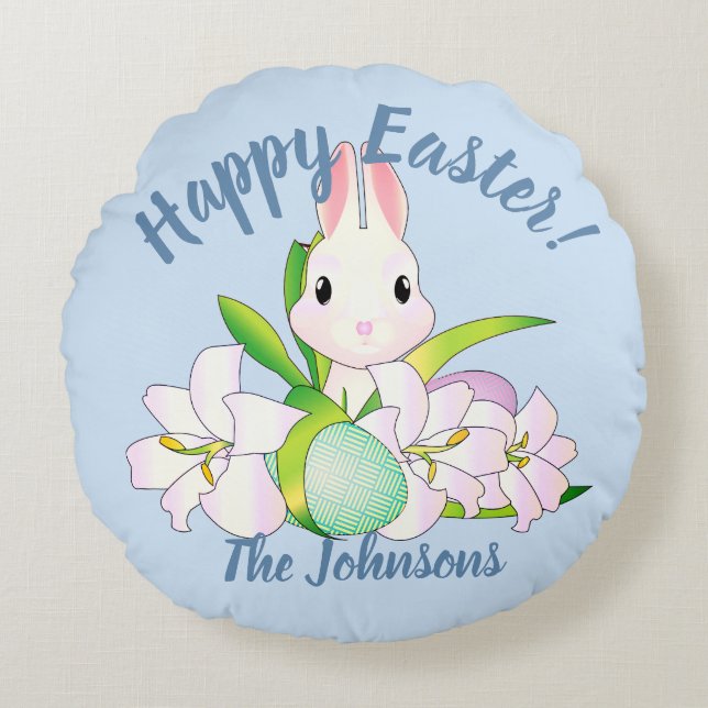 Almofada Redonda Páscoas Lily e Bunnies Doces (Frente)